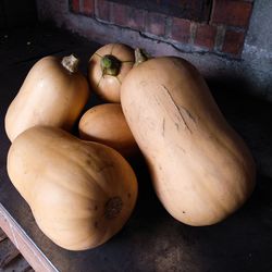 High angle view of pumpkins on table