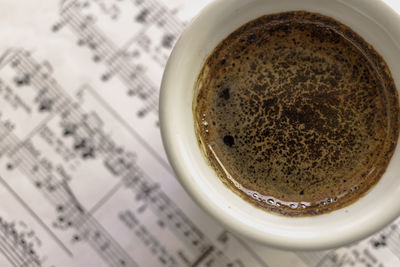 High angle view of coffee on table