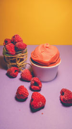 Close-up of cupcakes against white background