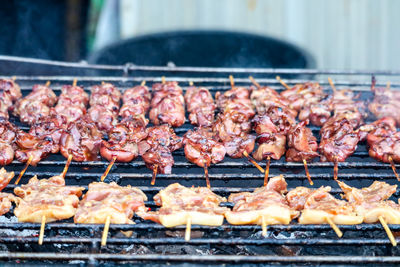 Close-up of meat on barbecue grill