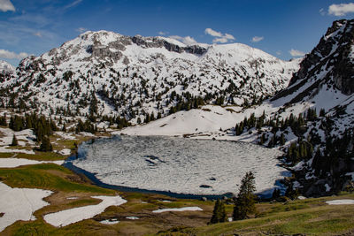 Scenic view of snowcapped mountains against sky