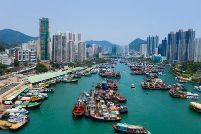 Panoramic view of boats in sea