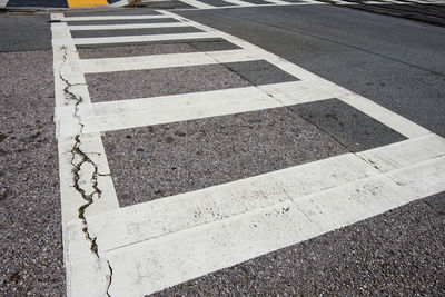 High angle view of zebra crossing on road