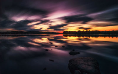 Scenic view of lake against sky during sunset