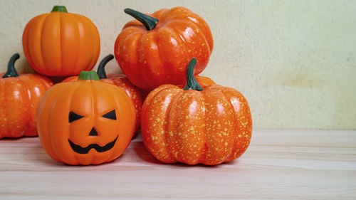 Close-up of pumpkins on table