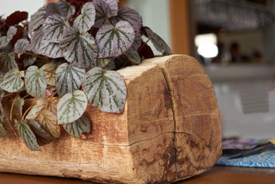 Close-up of wicker basket on table