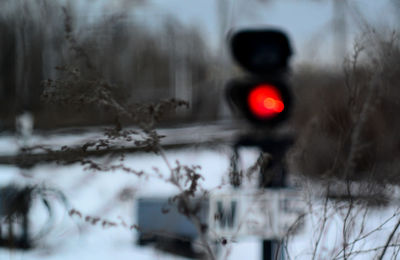 Close-up of snow on road