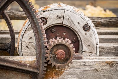 Close-up of rusty wheel