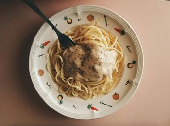 High angle view of food in plate