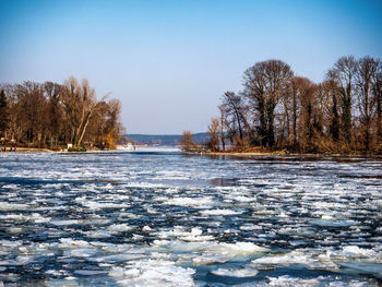 Frozen lake against sky during winter