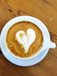 High angle view of cappuccino on table