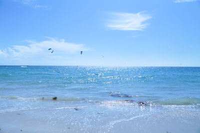 Scenic view of sea against blue sky