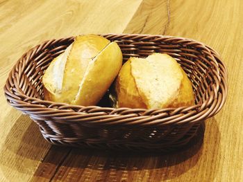 High angle view of lemon in basket on table