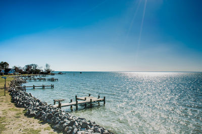 Scenic view of sea against clear sky