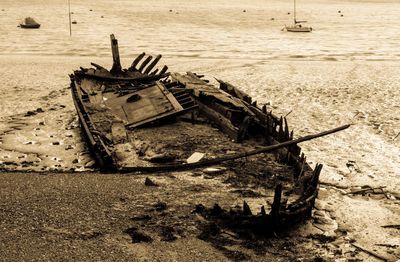 Abandoned boat on beach