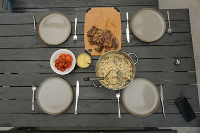 High angle view of food on table