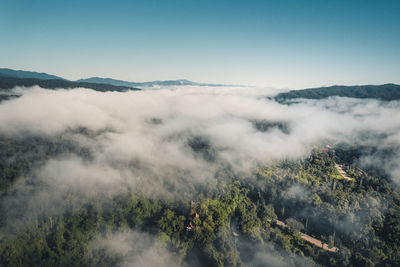 High angle view of mountains against sky