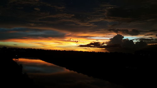 Scenic view of lake against sky at sunset