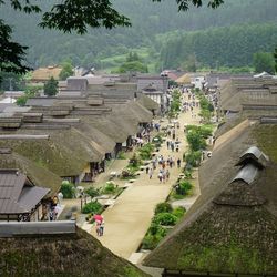 High angle view of people at town square