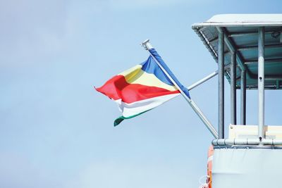 Low angle view of flag flags against clear sky