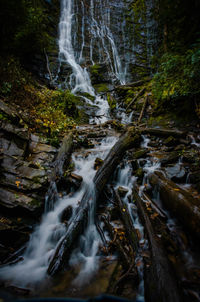 Scenic view of waterfall in forest