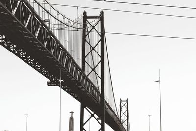 Low angle view of suspension bridge against clear sky