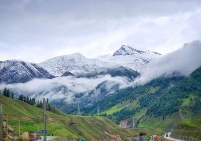 Scenic view of snowcapped mountains against sky