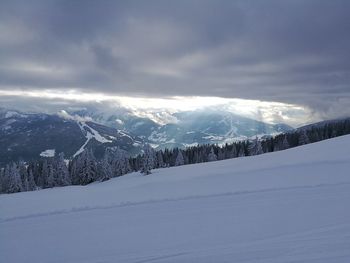 Scenic view of snow mountains against sky