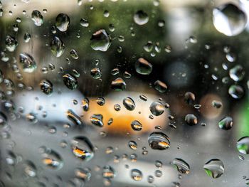 Full frame shot of raindrops on glass window