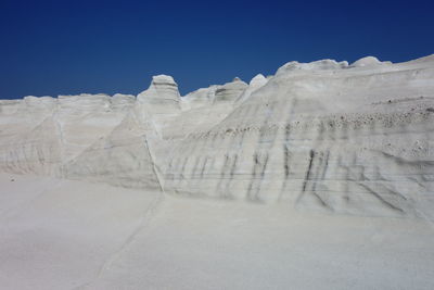 Scenic view of desert against clear blue sky