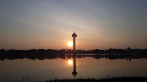 Scenic view of lake against sky during sunset