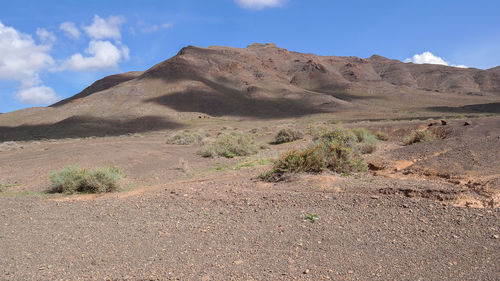 Scenic view of desert against blue sky