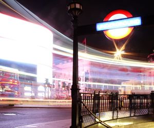 Blurred motion of illuminated city at night