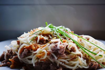 Close-up of noodles in plate