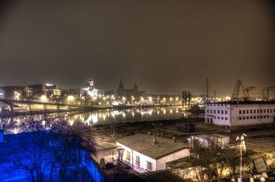 View of city at night during winter