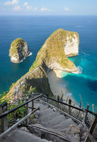 High angle view of sea shore against sky