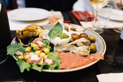 Close-up of food in plate on table