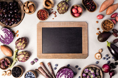 High angle view of fruits on table