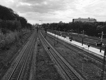 Railroad station against sky