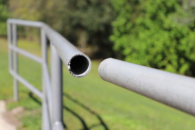 Abstract image of gap in fence handrail