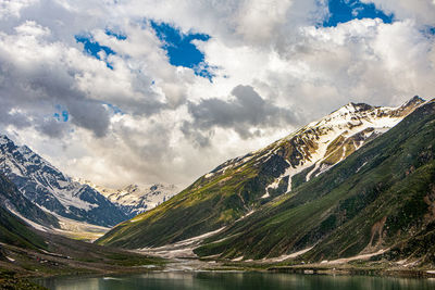 Panoramic view of lake against cloudy sky