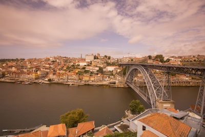 High angle view of dom luis i bridge over douro river in city