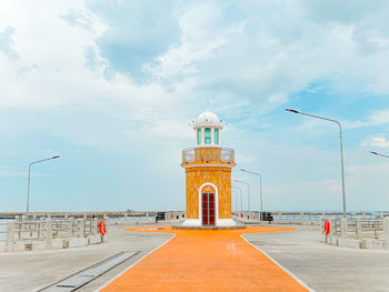 Panorama of the morning atmosphere,lighthouse of ang sila market, the center of chonburi's seafood .