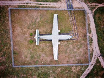 High angle view of cross on cemetery