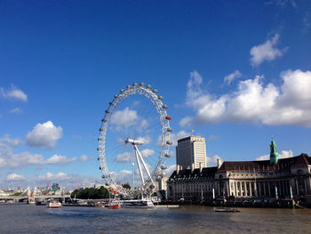 Ferris wheel against cloudy sky