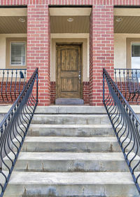 Low angle view of staircase leading towards building