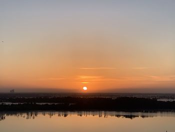 Scenic view of lake against sky during sunset