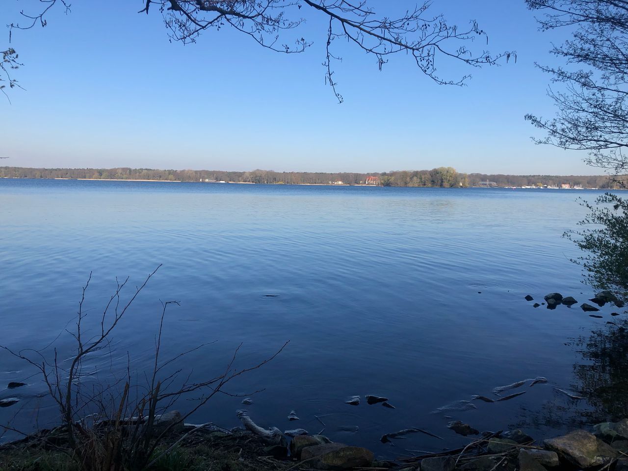 SCENIC VIEW OF LAKE AGAINST CLEAR SKY