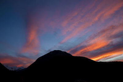 Scenic view of silhouette mountains against sky at sunset