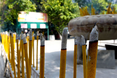 Close-up of wooden post